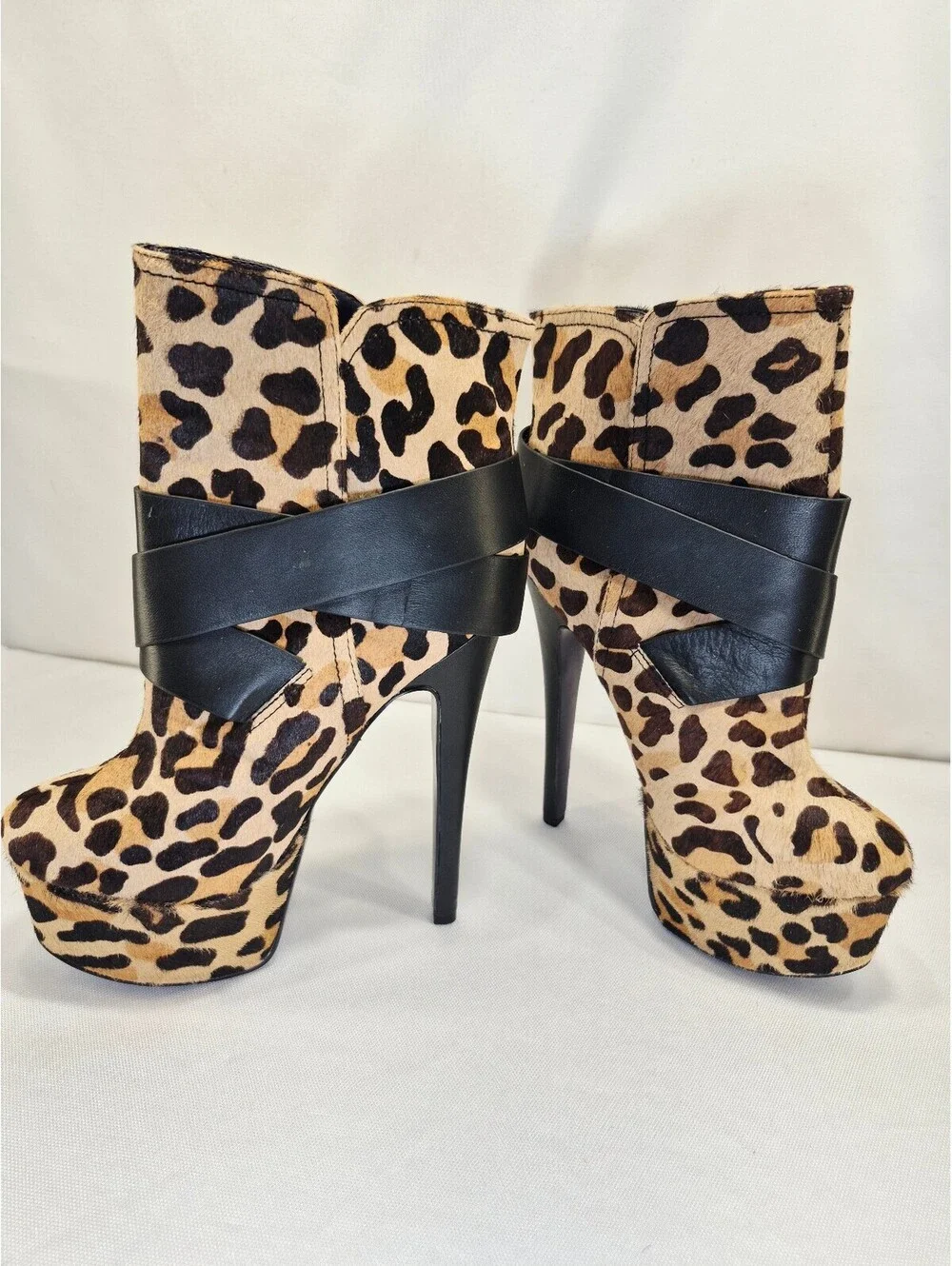 London Trash Womens 8 LT-Monsta Leather Leopard Print Platform Heels Boots